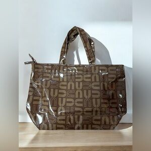 U By ungaro Brown Tote Bag Plastic Vinyl Italian Design Rare Stylish Fall